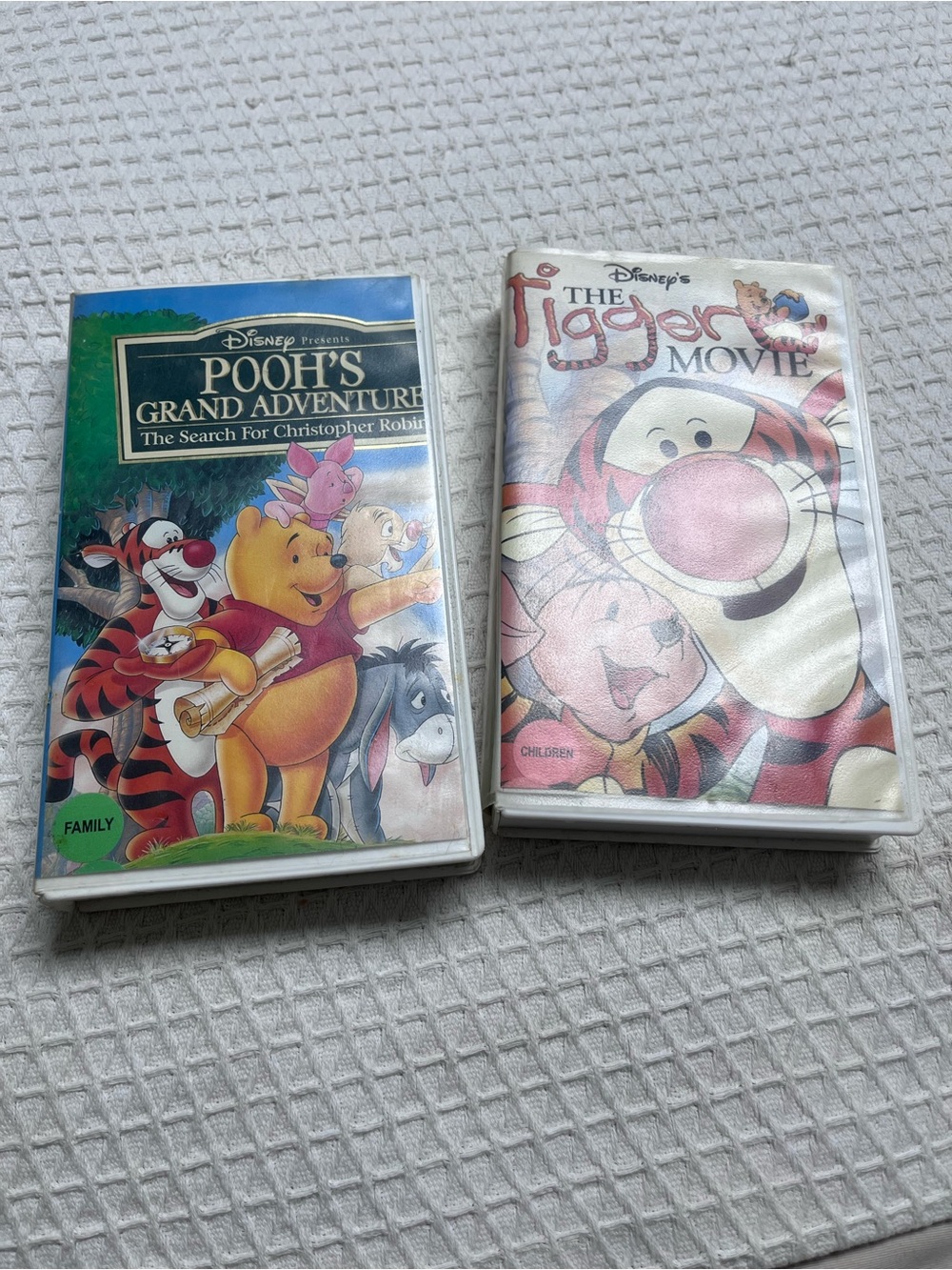 Disney Pooh & Tigger VHS Tape Duo - Yellow, Orange, Pink Covers